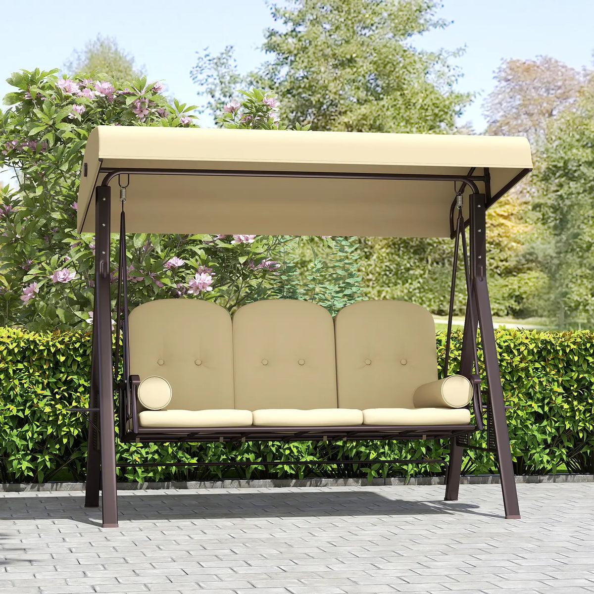 Outsunny Three-Seater Garden Swing Chair - Brown