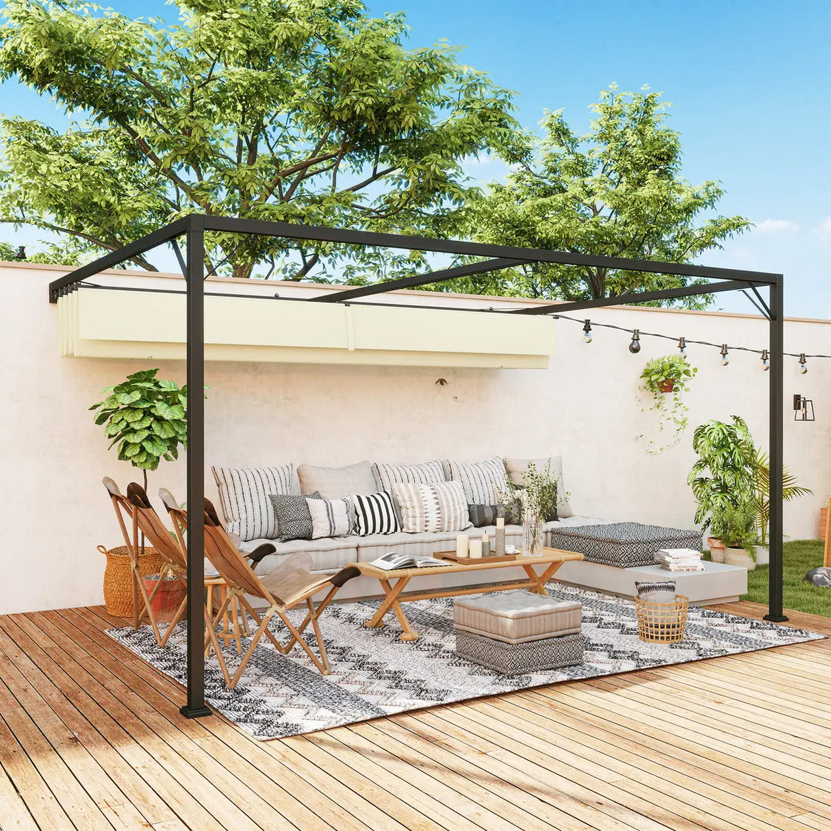 Outsunny 4 x 3 m Pergola, with Sliding Canopy - Cream