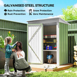Outsunny Metal Garden Shed, Outdoor Lean-to Shed for Tool Motor Bike, with Adjustable Shelf, Lock, Gloves, 5'x3'x6', Green