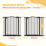 PawHut Metal 74-87cm Adjustable Pet Gate Safety Barrier w/ Auto-Close Door Black