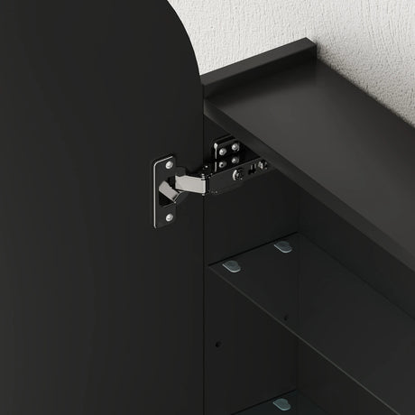 HOMCOM Arched Bathroom Mirror Cabinet with Adjustable Glass Shelves - Black