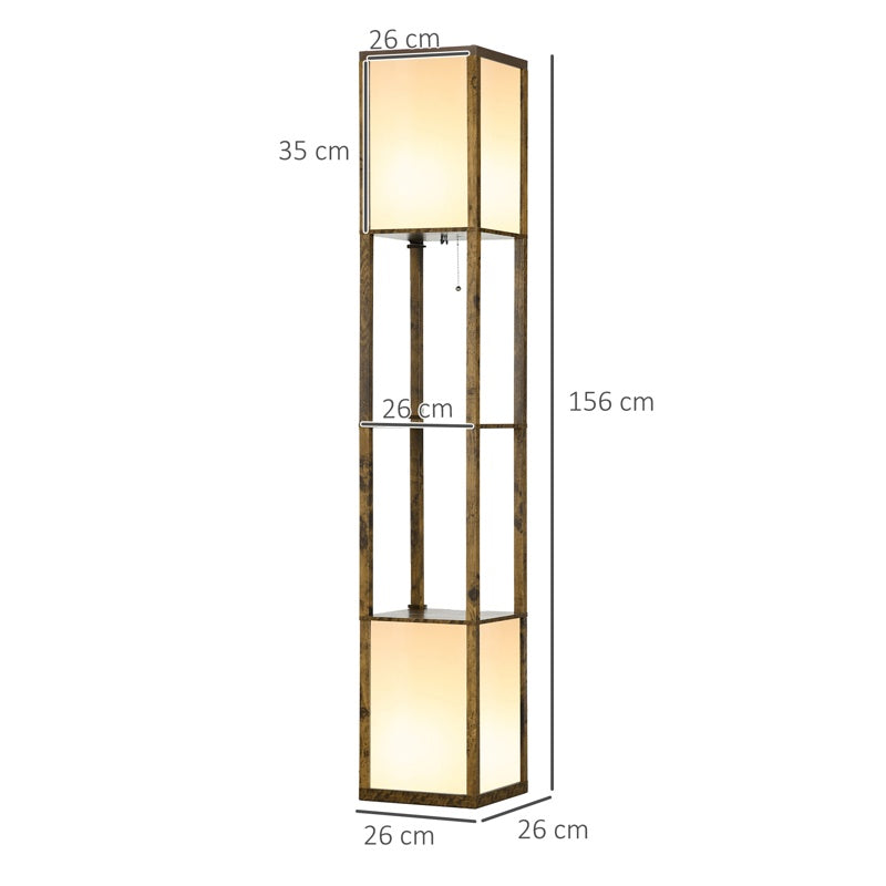 HOMCOM Modern Shelf Floor Lamp with Dual Ambient Light, Standing Lamp Living Room, Bedroom, 156cm, Brown