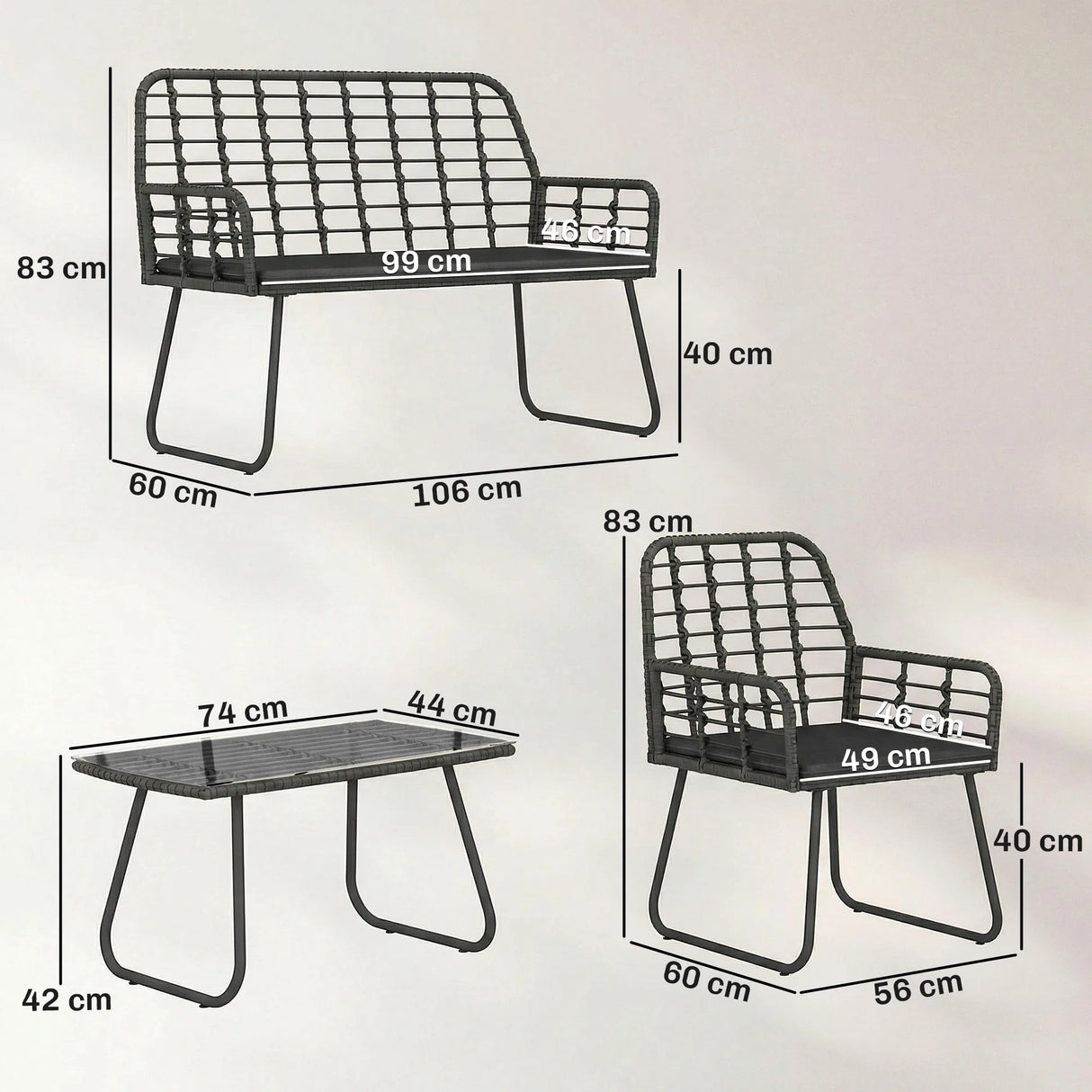 Outsunny 4 Piece Rattan Garden Furniture Set, Outdoor Patio Furniture with Loveseat, Armchairs and Coffee Table
