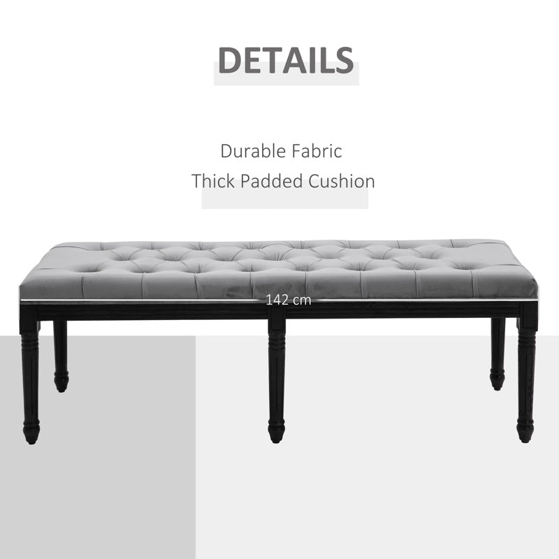 HOMCOM Fabric Bed End Bench Side Chaise Lounge Sofa Velvet Upholstered Tufted Accent Window Seat for Bedroom, Living Room, Hallway, Grey