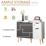 HOMCOM Sideboard Floor Standing Storage Cabinet with Drawer and Solid Wood Legs for Bedroom, Living Room, Home Office, Grey