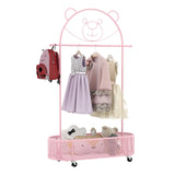 Kid Home Freestanding Clothes Rack on Wheels with 3 Adjustable Heights-Pink