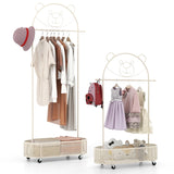 Kid Home Freestanding Clothes Rack on Wheels with 3 Adjustable Heights-White
