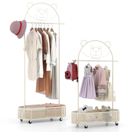 Kid Home Freestanding Clothes Rack on Wheels with 3 Adjustable Heights-White