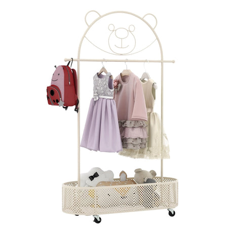 Kid Home Freestanding Clothes Rack on Wheels with 3 Adjustable Heights-White
