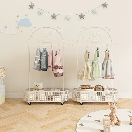Kid Home Freestanding Clothes Rack on Wheels with 3 Adjustable Heights-White