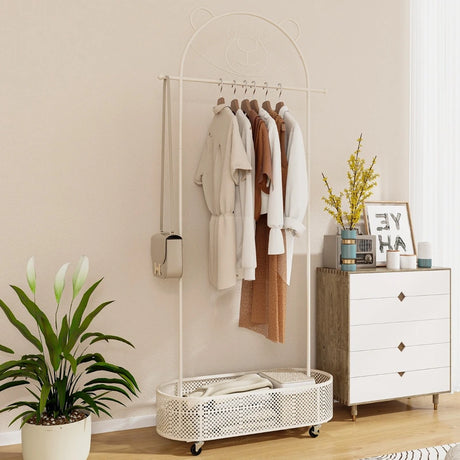 Kid Home Freestanding Clothes Rack on Wheels with 3 Adjustable Heights-White