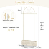 Kid Home Freestanding Clothes Rack on Wheels with 3 Adjustable Heights-White