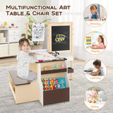 Kids Art Center Wooden Table Bench Set-Brown