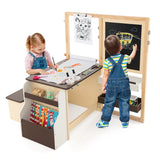 Kids Art Center Wooden Table Bench Set-Brown