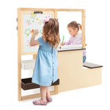 Kids Art Center Wooden Table Bench Set-Brown