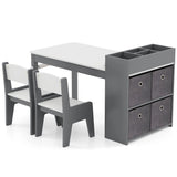 Kids Art Table and Chairs Set with 2 Chairs and Paper Roll-Gray