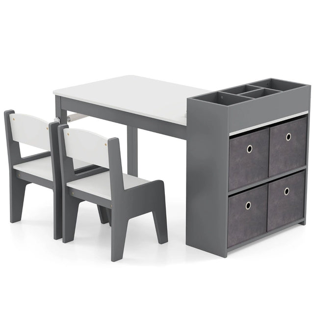 Kids Art Table and Chairs Set with 2 Chairs and Paper Roll-Gray