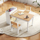 Kids Art Table and Chairs Set with 2 Chairs and Paper Roll-Natural