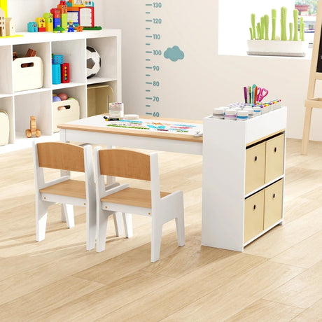 Kids Art Table and Chairs Set with 2 Chairs and Paper Roll-Natural