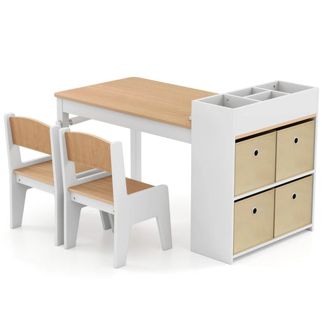 Kids Art Table and Chairs Set with 2 Chairs and Paper Roll-Natural