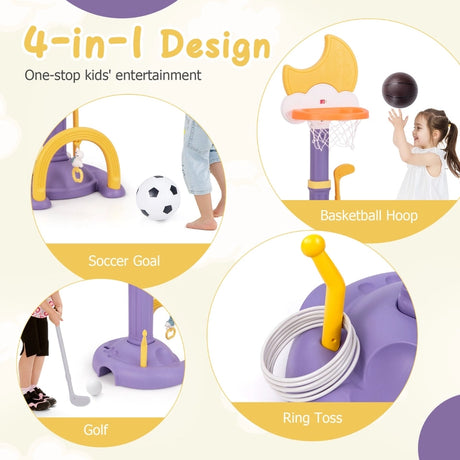 4-In-1 Kids Basketball Hoop with Adjustable Height for Kids-Yellow