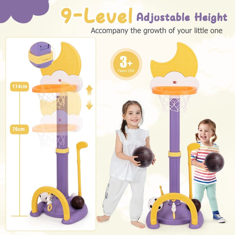 4-In-1 Kids Basketball Hoop with Adjustable Height for Kids-Yellow