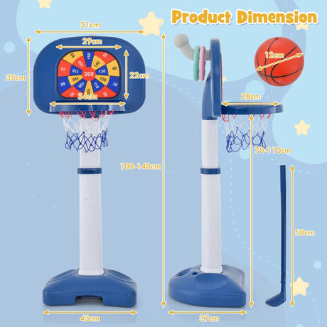 4-In-1 Adjustable Kids Basketball Hoop with Ring Toss Sticky Ball