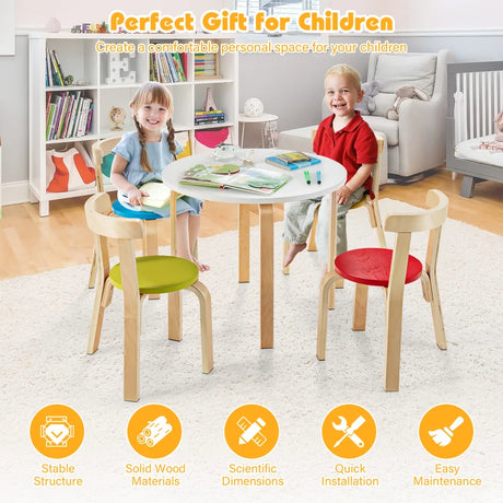 5 Pieces Wooden Kids Table and Chairs for Study & Snack & Play
