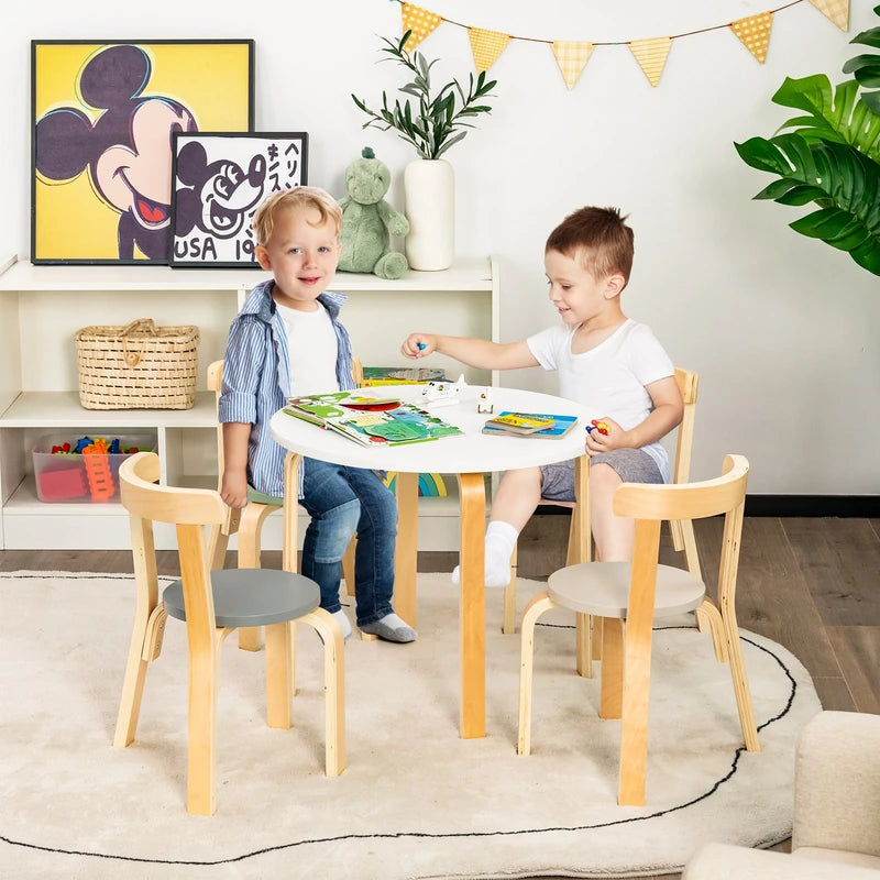 Children&#39;s Table Wooden Table with 4 Children&#39;s Chairs Children&#39;s Table and Chair Set with Backrest Colorful
