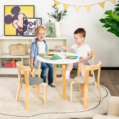 Children&#39;s Table Wooden Table with 4 Children&#39;s Chairs Children&#39;s Table and Chair Set with Backrest Colorful
