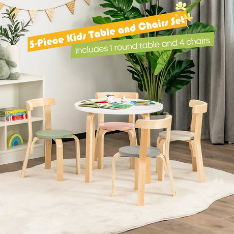 Children&#39;s Table Wooden Table with 4 Children&#39;s Chairs Children&#39;s Table and Chair Set with Backrest Colorful