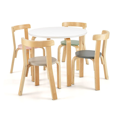 Children&#39;s Table Wooden Table with 4 Children&#39;s Chairs Children&#39;s Table and Chair Set with Backrest Colorful