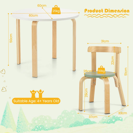 Children&#39;s Table Wooden Table with 4 Children&#39;s Chairs Children&#39;s Table and Chair Set with Backrest Colorful