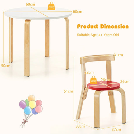 5 Pieces Wooden Kids Table and Chairs for Study & Snack & Play