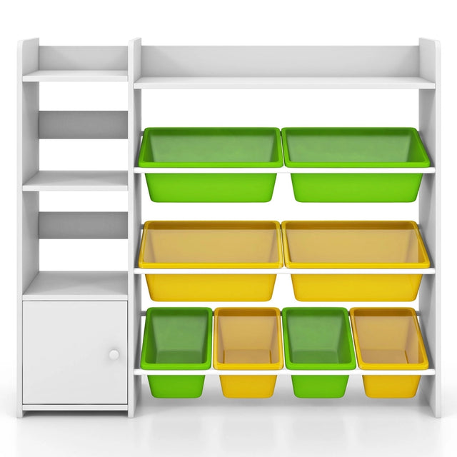 Kids Bookshelf Toy Storage Organizer with Storage Boxes and Open Shelves-Multicolor