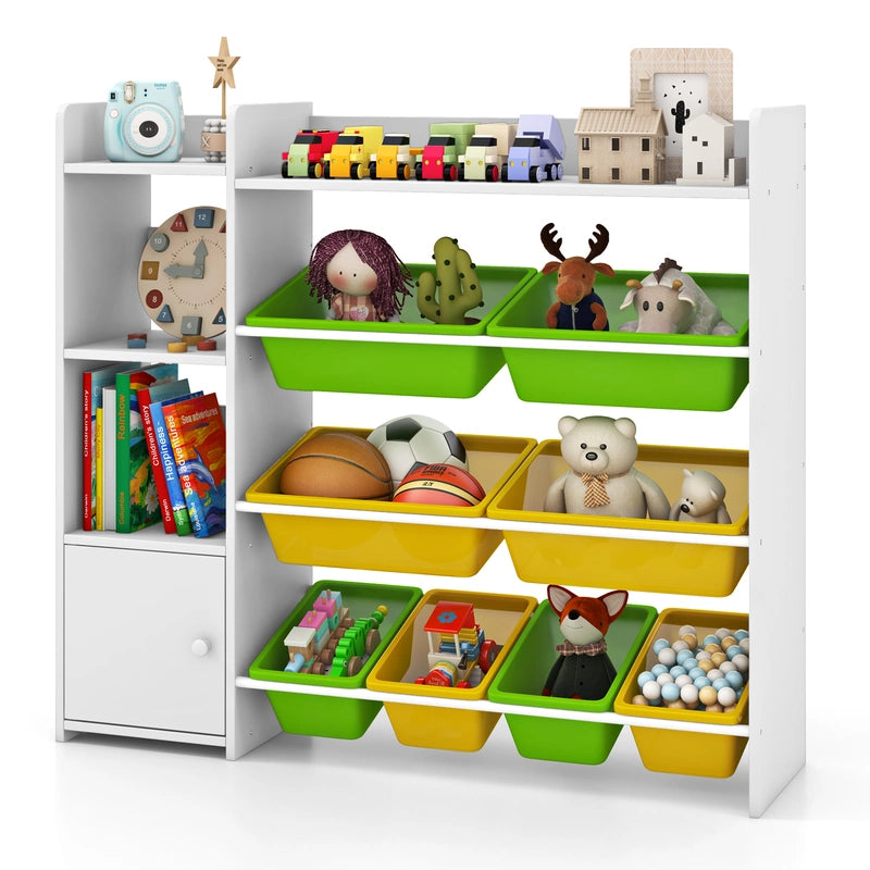 Kids Bookshelf Toy Storage Organizer with Storage Boxes and Open Shelves-Multicolor