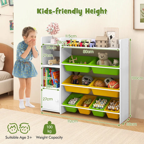 Kids Bookshelf Toy Storage Organizer with Storage Boxes and Open Shelves-Multicolor
