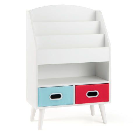 Kids Bookshelf Book Display Rack with 3-Tier Bookshelves and 2 Drawers-White