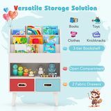 Kids Bookshelf Book Display Rack with 3-Tier Bookshelves and 2 Drawers-White
