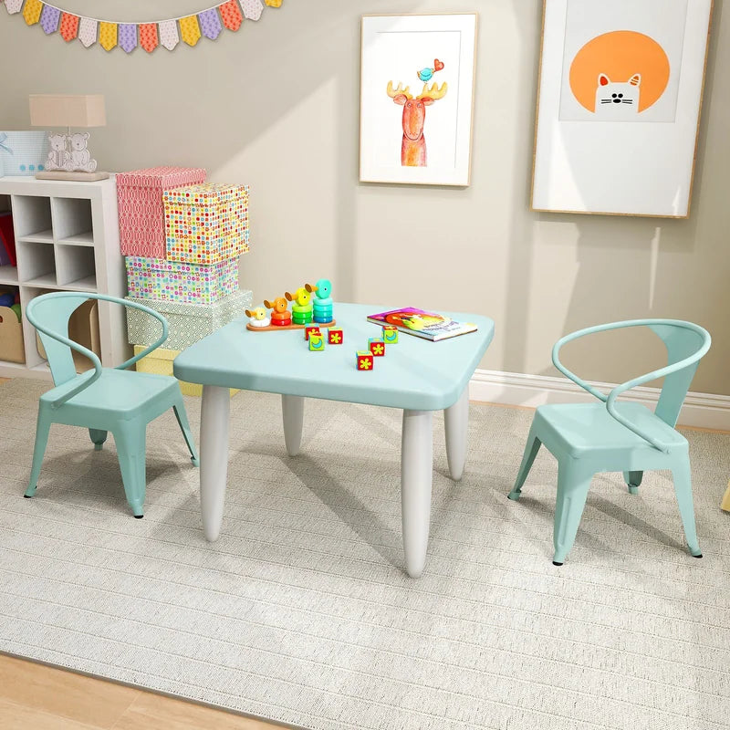 Set of 2 Steel Armchair Stackable Kids Chairs-Green