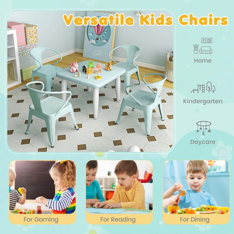 Set of 2 Steel Armchair Stackable Kids Chairs-Green
