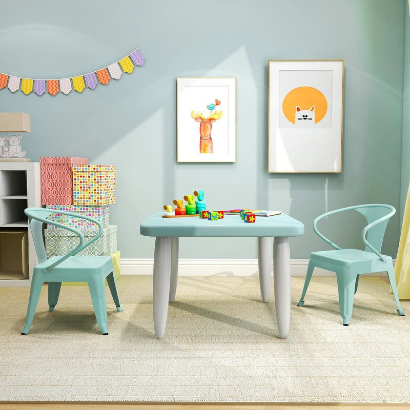 Set of 2 Steel Armchair Stackable Kids Chairs-Green