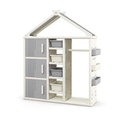 Kids Costume Storage Closet with Storage Bins and Shelves and Side Baskets for Kids Room-Gray