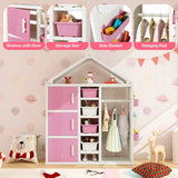 Kids Costume Storage Closet with Storage Bins and Shelves and Side Baskets for Kids Room-Pink