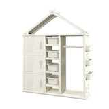 Kids Costume Storage Closet with Storage Bins and Shelves and Side Baskets for Kids Room-White