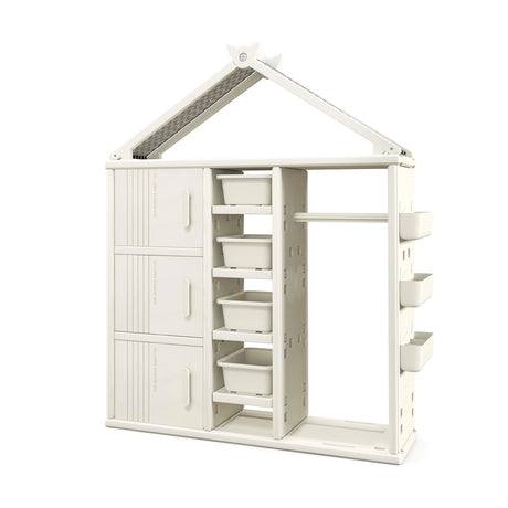 Kids Costume Storage Closet with Storage Bins and Shelves and Side Baskets for Kids Room-White