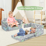 Kids Couch with Blanket 2-in-1 Folding Toddler Sofa Glow in the Dark Chair-Grey