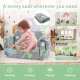 Kids Couch with Blanket 2-in-1 Folding Toddler Sofa Glow in the Dark Chair-Grey