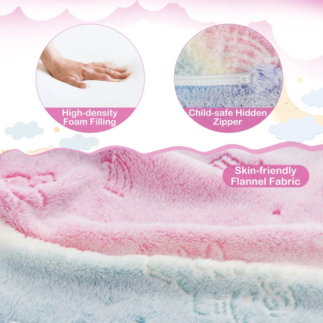 Kids Couch with Blanket 2-in-1 Folding Toddler Sofa Glow in the Dark Chair-Pink