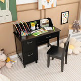 Kids Desk and Chair Set with HutchDrawer and Storage Cabinets-Black